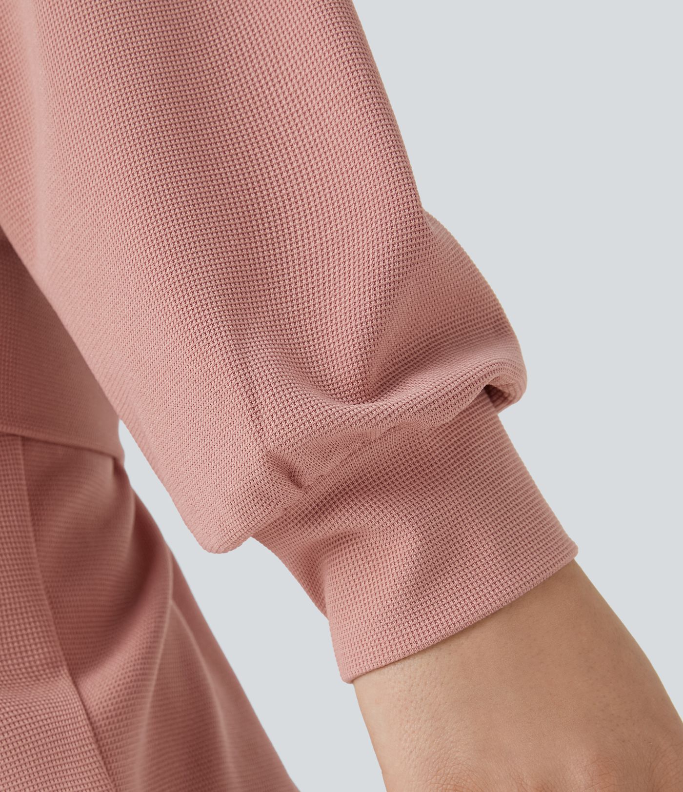 V Neck Dropped Shoulder Long Sleeve Waffle Casual Sweatshirt