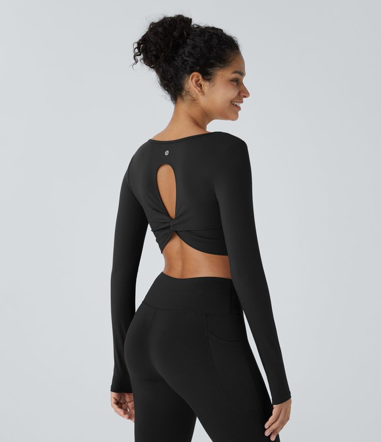 Top Softlyzero™ Plush deportivo yoga abertura pulgar diseño retorcido recortado