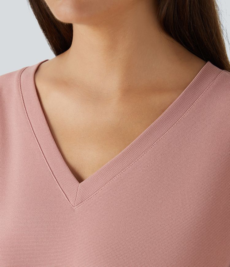 Sudadera gofre cuello V hombro caído manga larga