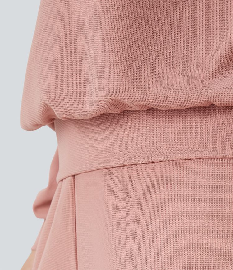 Sudadera gofre cuello V hombro caído manga larga