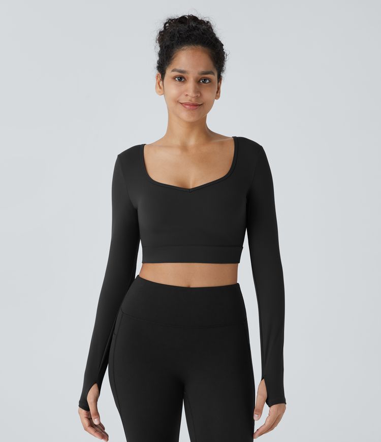 Softlyzero™ Plush Cutout Twist Thumbhole Cropped Yoga Sports Top