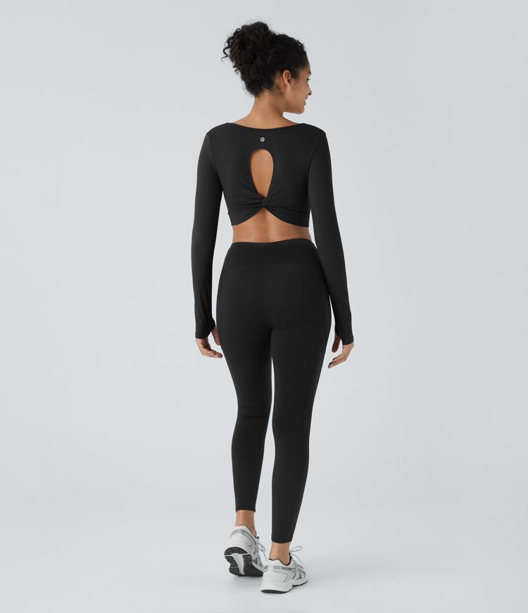 Top Softlyzero™ Plush deportivo yoga abertura pulgar diseño retorcido recortado