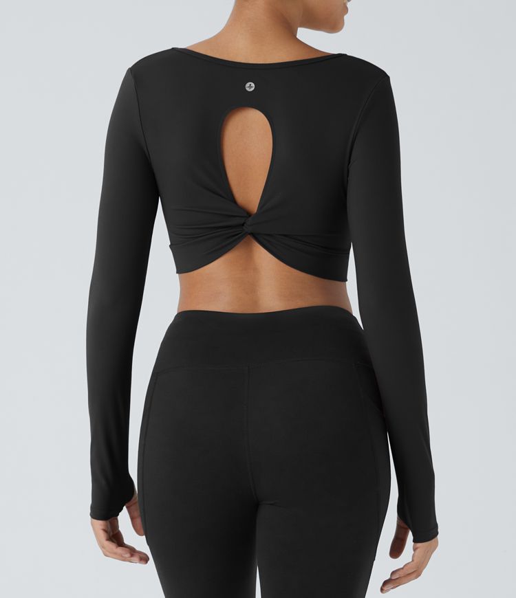 Top Softlyzero™ Plush deportivo yoga abertura pulgar diseño retorcido recortado