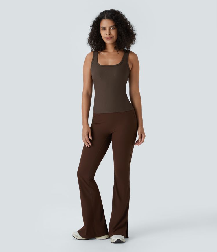 Ribbed U Neck Backless 2-in-1 Skinny Yoga Tank Vest Top