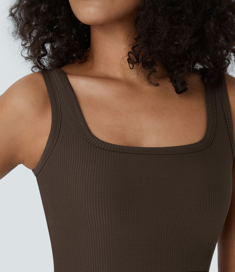 Ribbed U Neck Backless 2-in-1 Skinny Yoga Tank Vest Top