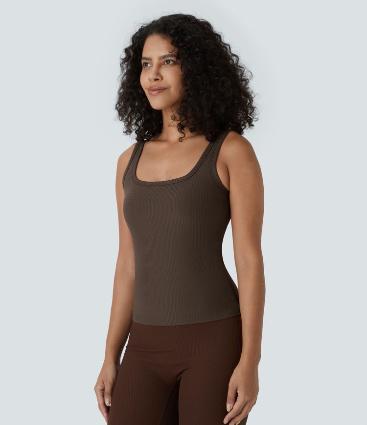 Ribbed U Neck Backless 2-in-1 Skinny Yoga Tank Vest Top