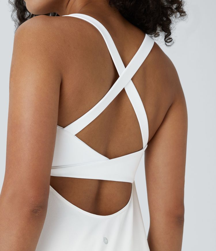 Camiseta sin mangas entrenamiento 2 en 1 cuello U sin espalda entrecruzada