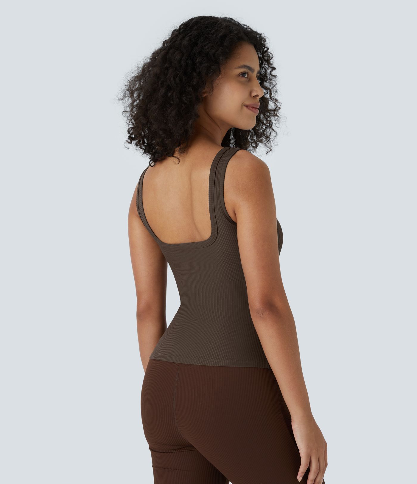 Ribbed U Neck Backless 2-in-1 Skinny Yoga Tank Vest Top