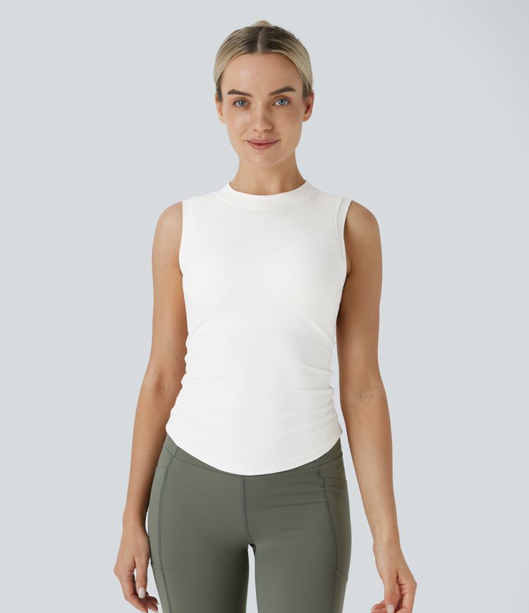 Softlyzero™ Stand Collar Ruched Curved Hem Skinny Yoga Tank Vest Top-UPF50+