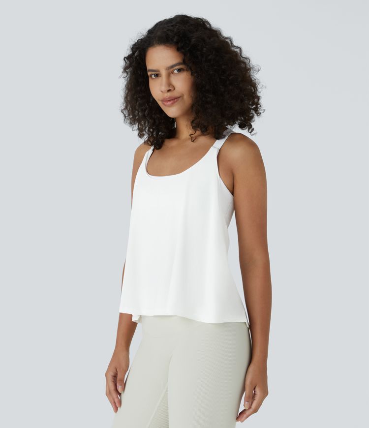 Camiseta sin mangas entrenamiento 2 en 1 cuello U sin espalda entrecruzada