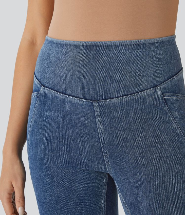 Halara Flex™ High Waist Side Pocket Stretch Knit Denim Casual 7/8 Leggings