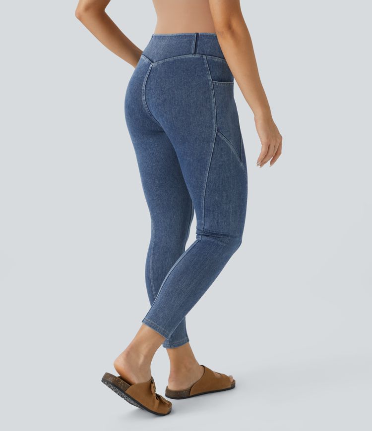 Halara Flex™ High Waist Side Pocket Stretch Knit Denim Casual 7/8 Leggings