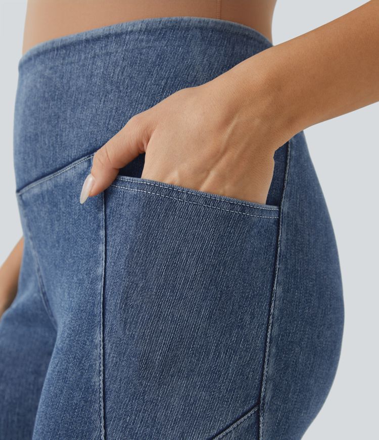 Halara Flex™ High Waist Side Pocket Stretch Knit Denim Casual 7/8 Leggings