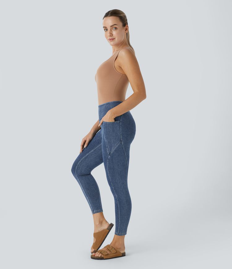 Halara Flex™ High Waist Side Pocket Stretch Knit Denim Casual 7/8 Leggings