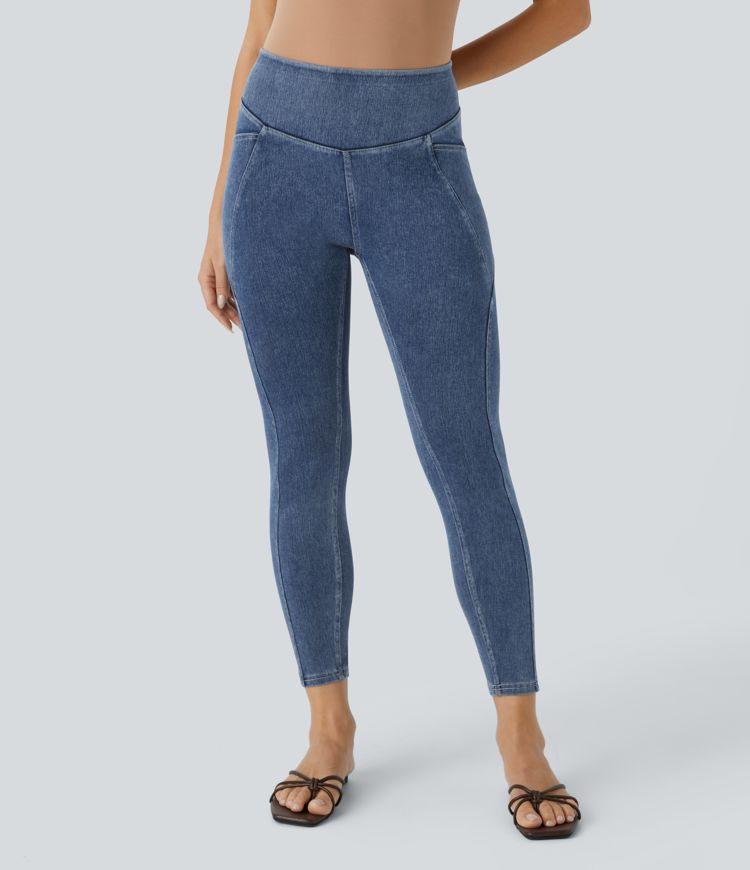Halara Flex™ High Waist Side Pocket Stretch Knit Denim Casual 7/8 Leggings