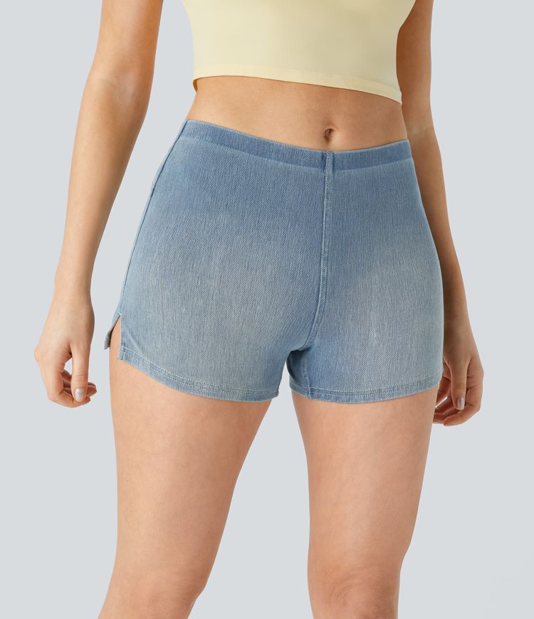Short en jean extensible Halara Flex™ taille mi-basse 7,5 cm avec poches arrière et fentes