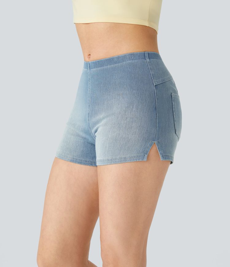 Short en jean extensible Halara Flex™ taille mi-basse 7,5 cm avec poches arrière et fentes