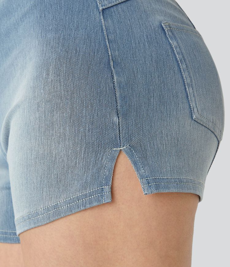 Short en jean extensible Halara Flex™ taille mi-basse 7,5 cm avec poches arrière et fentes