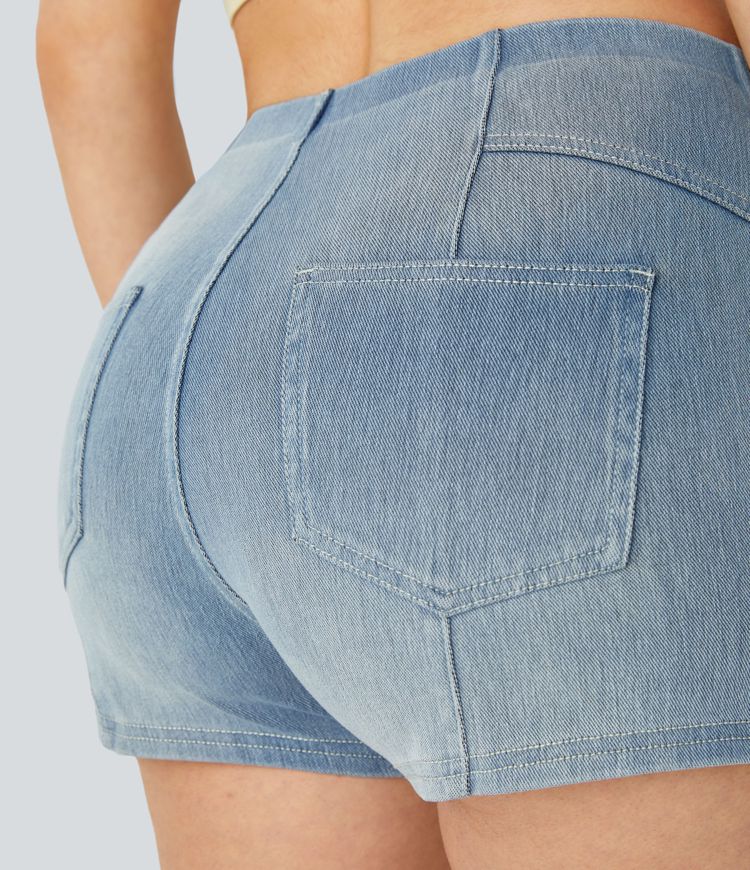 Short en jean extensible Halara Flex™ taille mi-basse 7,5 cm avec poches arrière et fentes