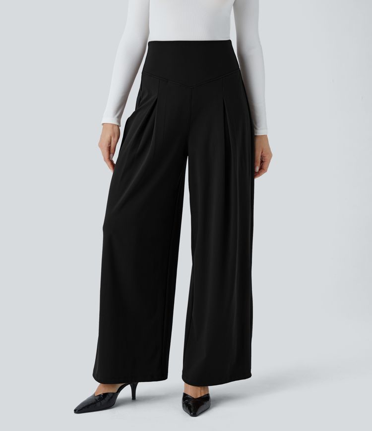 SoCinched Super High Waisted Tummy Control Pockets Wide Leg Work Pants