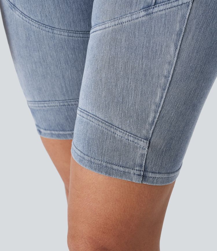 Halara Flex™ Mid-Rise Back Pocket Skinny Stretch Knit Denim Casual Shorts 9''