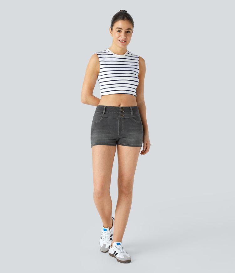 Pantalón corto Halara Flex™ Denim elástico múltiple bolsillo botón decorativo tiro medio 5cm