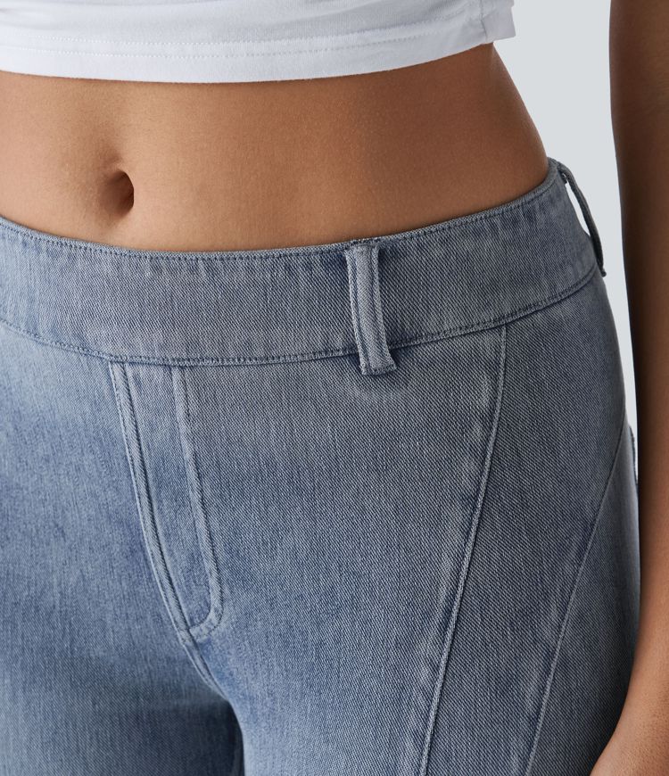 Halara Flex™ Mid-Rise Back Pocket Skinny Stretch Knit Denim Casual Shorts 9''