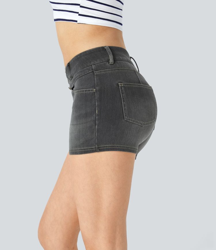Halara Flex™ Mid Rise Decorative Pockets Denim Casual Shorts 2''