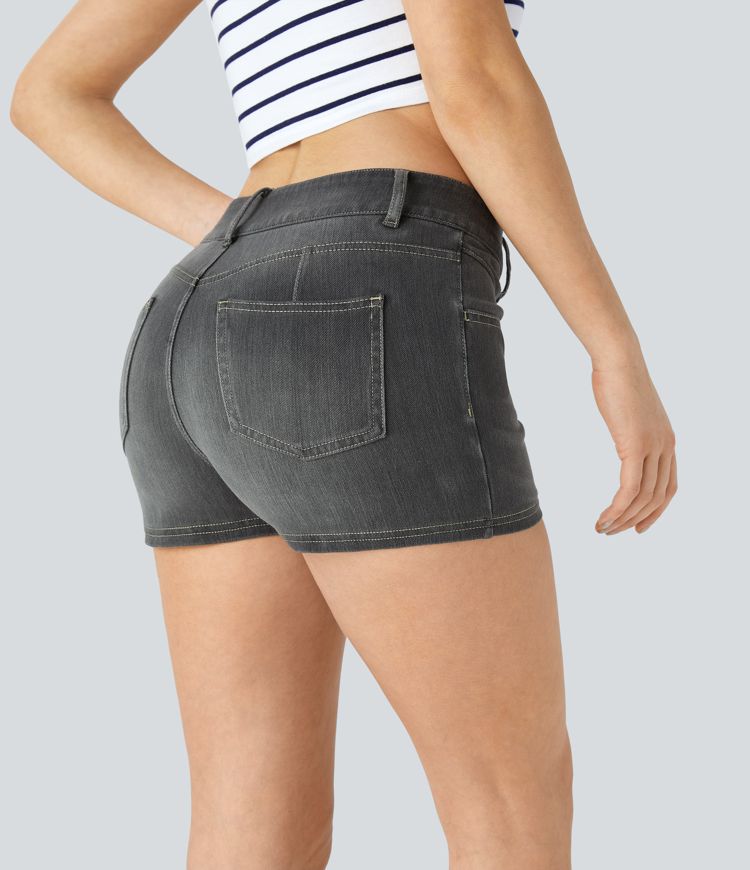 Halara Flex™ Mid Rise Decorative Pockets Denim Casual Shorts 2''