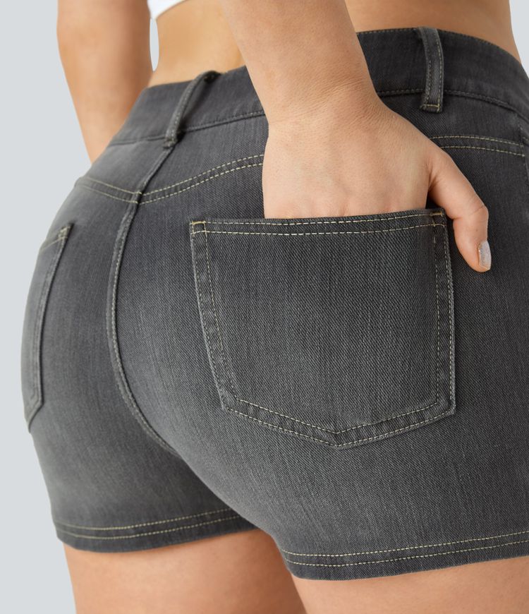 Halara Flex™ Mid Rise Decorative Pockets Denim Casual Shorts 2''