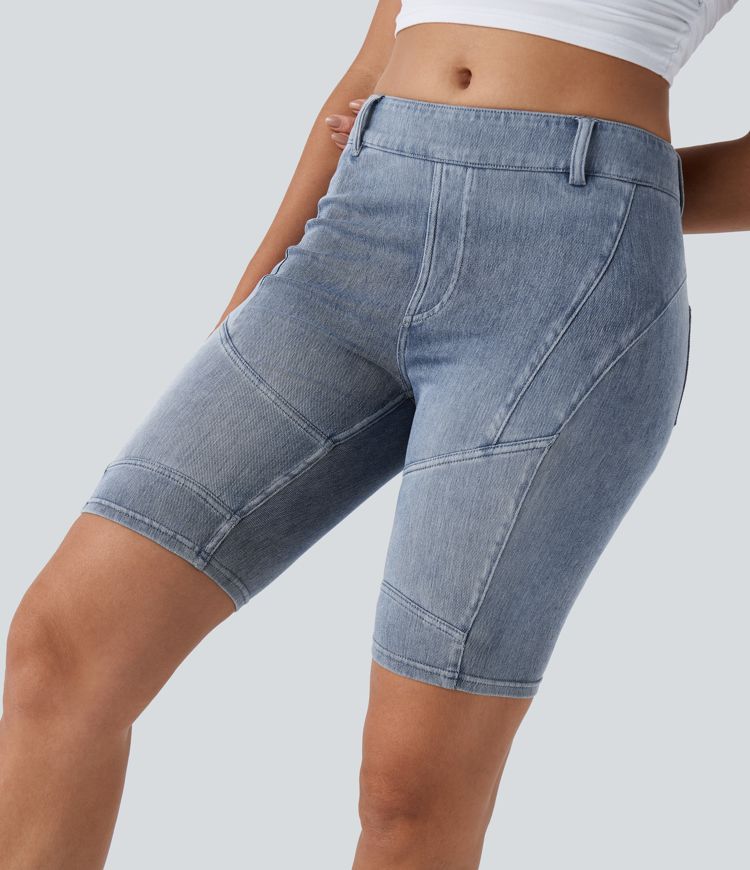 Halara Flex™ Mid-Rise Back Pocket Skinny Stretch Knit Denim Casual Shorts 9''