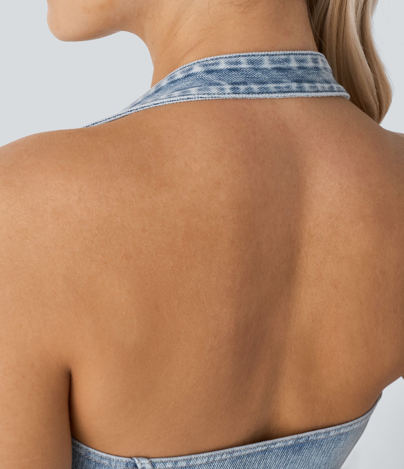 Halara Flex™ Halter Backless Stretch Knit Denim Cropped Casual Tank Top