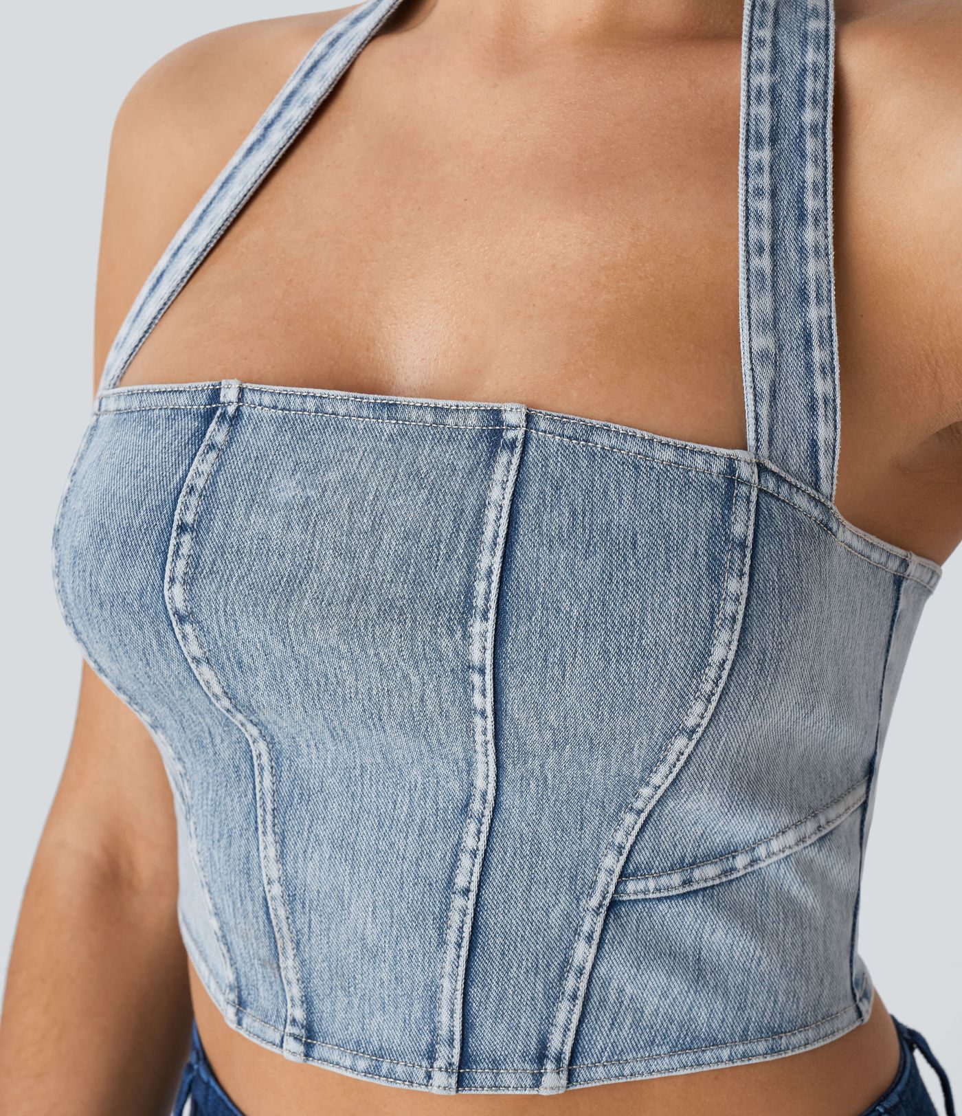 Halara Flex™ Halter Backless Stretch Knit Denim Cropped Casual Tank Top