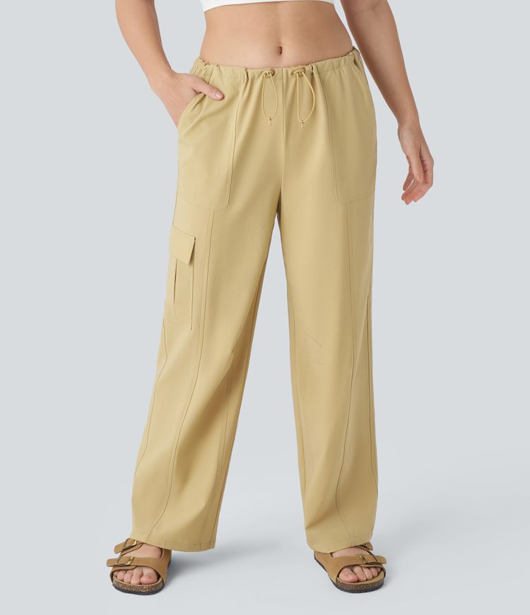 Low Rise Adjustable Drawcord Multiple Pockets Casual Cargo Trousers