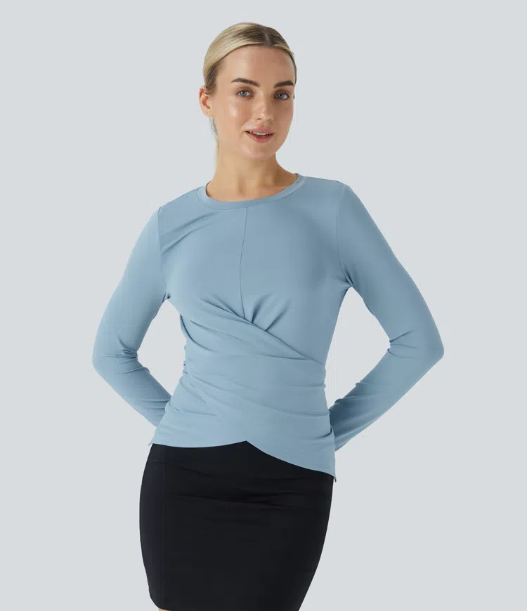 Long Sleeve Crossover Hem Adjustable Work Top