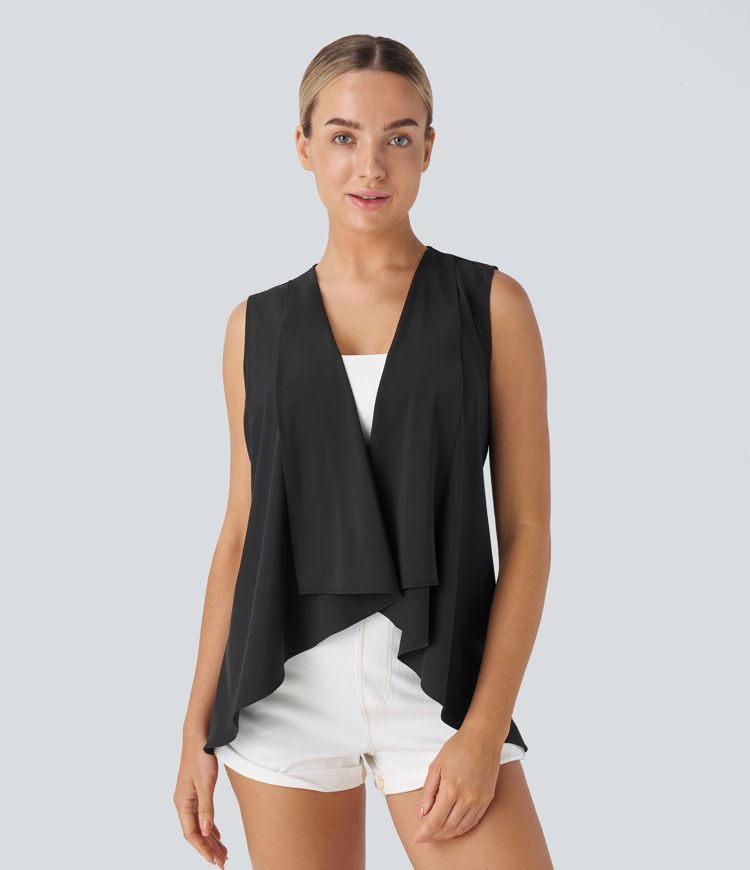 Breezeful™ Sleeveless Contrast Mesh Asymmetric Hem Quick Dry Casual Coat
