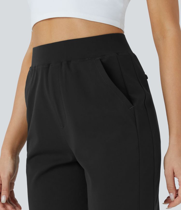 Pantalón oficina ajustado tobillo dobladillo dividido múltiple bolsillo tiro alto