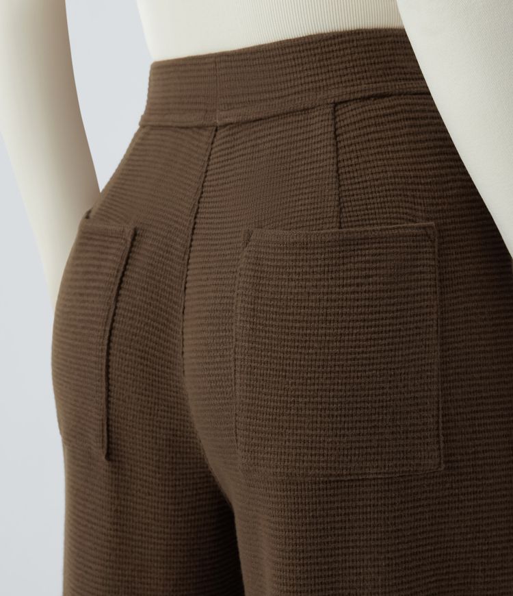 High Waisted Pocket Barrel Leg Waffle Casual Pants