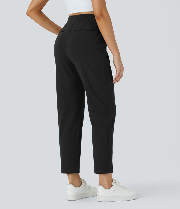 Pantalón oficina ajustado tobillo dobladillo dividido múltiple bolsillo tiro alto