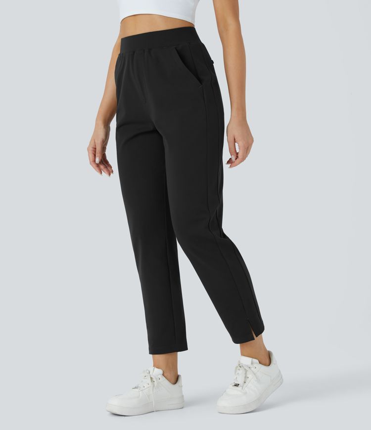 Pantalón oficina ajustado tobillo dobladillo dividido múltiple bolsillo tiro alto