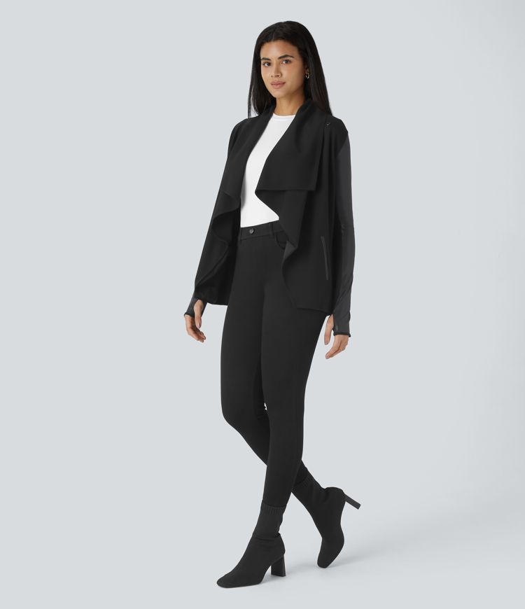 Chaqueta oficina parches bolsillo lateral orificio pulgar botón cascada