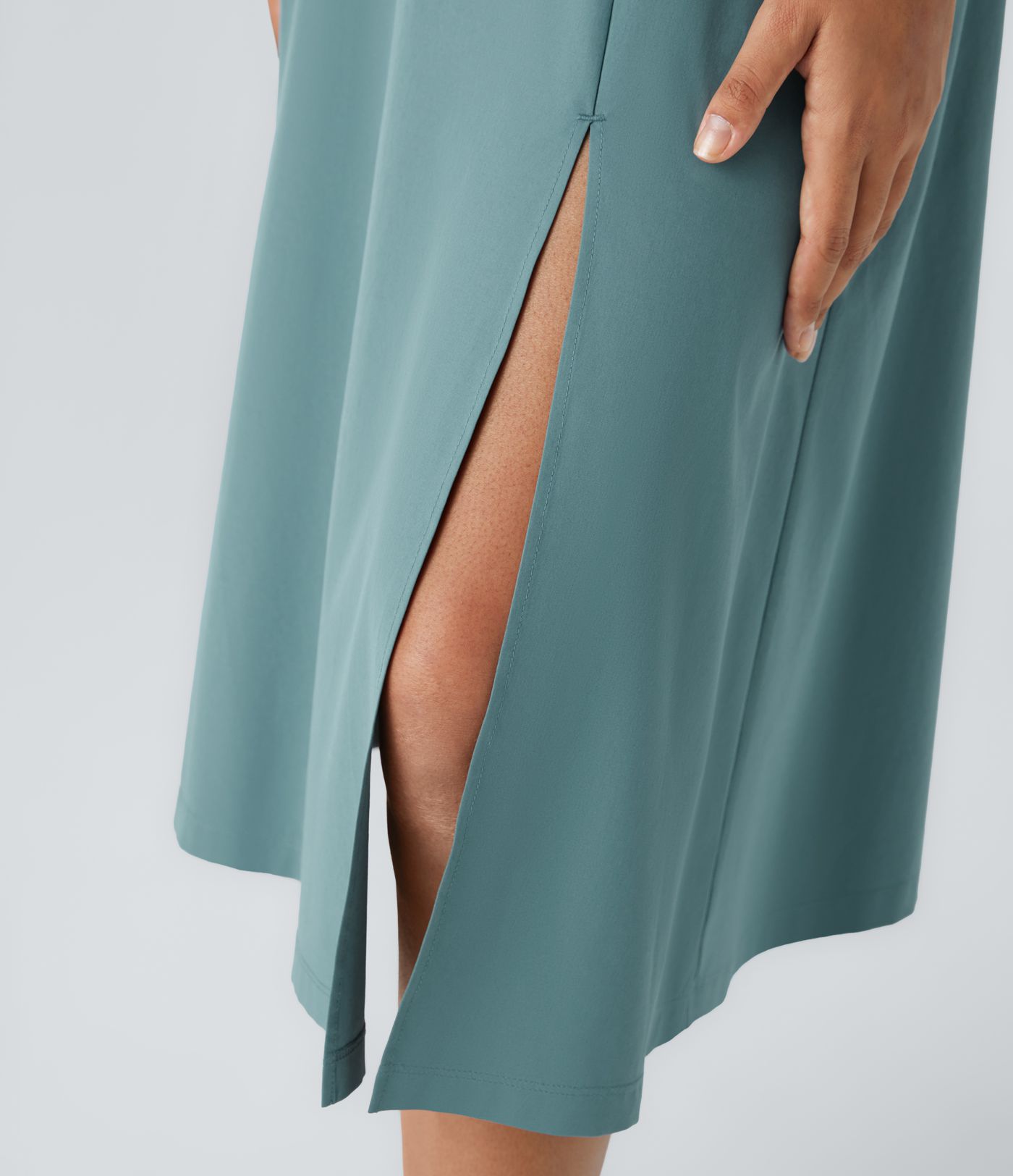 Breezeful™ Midi-Kleid mit Kragen, V-Ausschnitt, ärmellos, unsichtbarem Reißverschluss, geteilt, schnelltrocknend