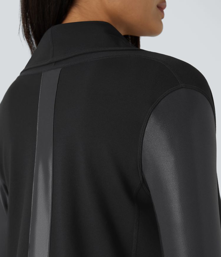 Chaqueta oficina parches bolsillo lateral orificio pulgar botón cascada