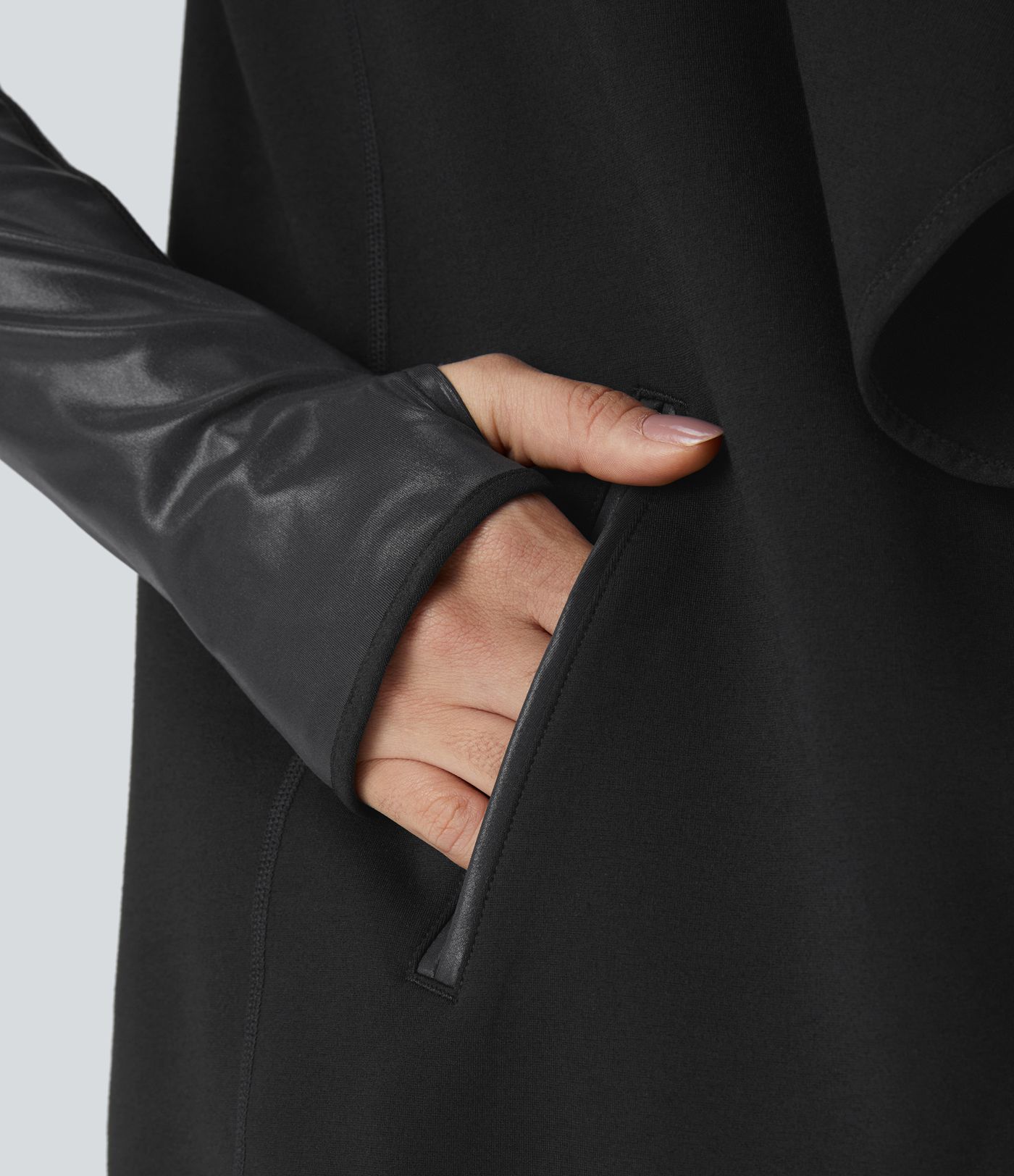 Waterfall Thumb Hole Pocket Patchwork Work Jacket