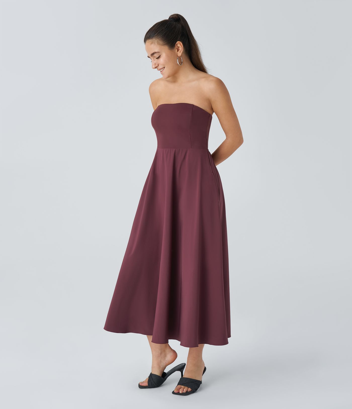 Breezeful™ Fließendes Midi-Partykleid mit ausgestelltem Bein und Seitentaschen - schnelltrocknend