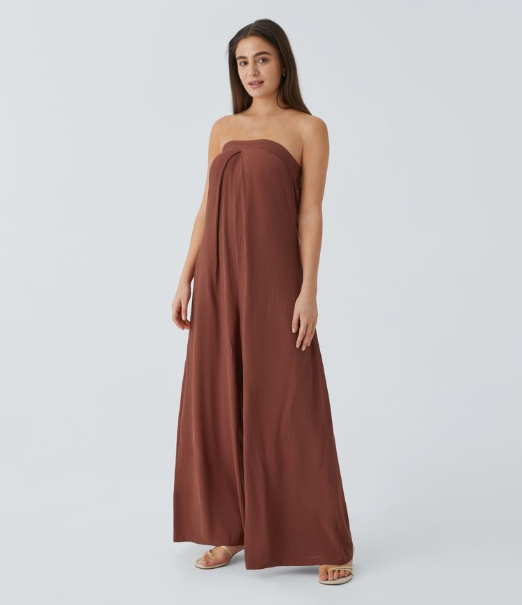 Combinaison Large à Jambes Larges avec Dos Smocké à Nouer pour Resort