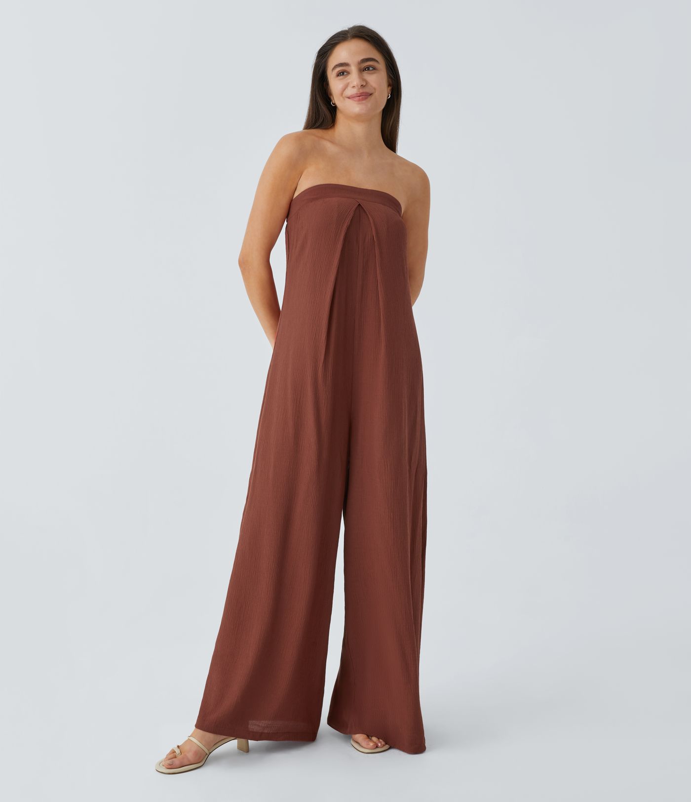 Tube Shirring Tie-back Wide Leg Resort Jumpsuit