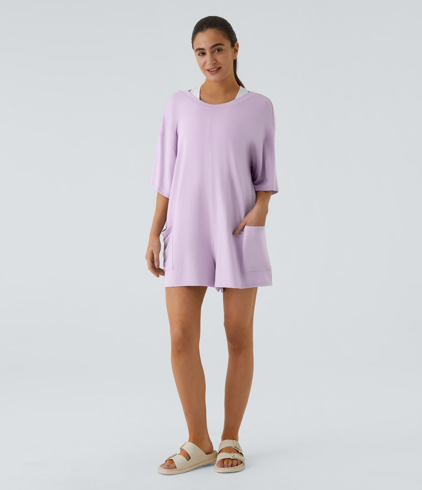 Short Sleeve Pocket Casual Tee Jumpsuit