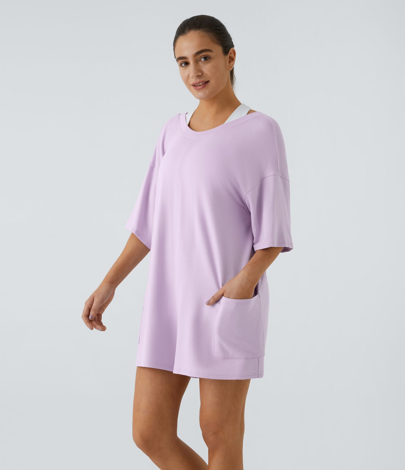 Short Sleeve Pocket Casual Tee Jumpsuit