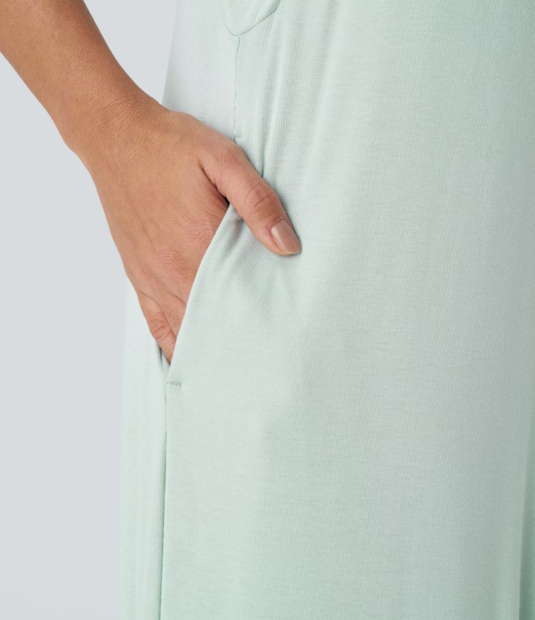 Mono harén relajado bolsillo lateral correa ajustable cuello V acanalado